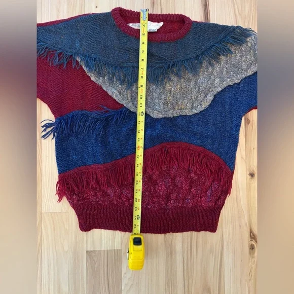 Unique vintage 90s multi-coloured sweater with fringe detail sz Womens Large - Picture 9 of 11